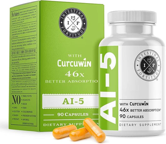 Intestinal Fortitude AI-5 - Digestive Herbal Capsule Supplement w/CurcuWIN, Turmeric, Curcumin, Boswellia Serrata, Ginger Root & EGCG Green Tea for Gut & DigestiveHealth Support, Non-GMO, Dairy Free