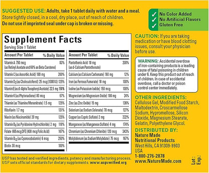 Nature Made Multivitamin Tablets with Iron, Multivitamin for Women and Men for Daily Nutritional Support, 130 Tablets, 130 Day Supply (Packaging May Vary)