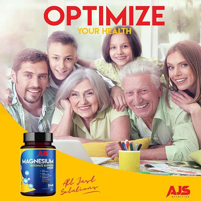 AJS Magnesium Glycinate Supplement 400mg, Magnesium Tablets, Gluten-Free, Non-GMO Supplements, Dietary Magnesium Supplement with Organic Coating,Supports Your Well-Being, 246 Tablets, 4 Months