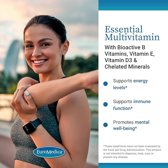 Euromedica Essential Multivitamin - Dietary Supplement to Aid Bone, Cardiovascular & Immune Health - Supplement with Chelated Minerals, B-Vitamins & Vitamin C - 60 Tablets