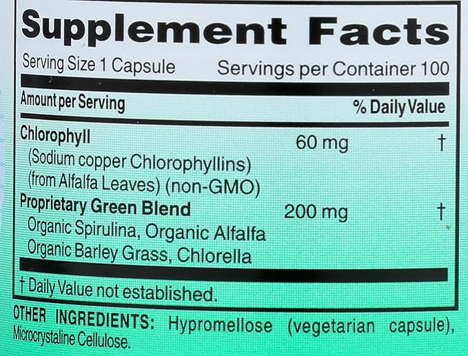 WORLD ORGANIC Chlorophyll 100 mg 60 Capsules, 0.02 Pound
