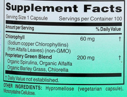 WORLD ORGANIC Chlorophyll 100 mg 60 Capsules, 0.02 Pound