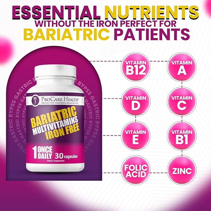 Procare Health Bariatric Multivitamin with Iron Free (30 Fast Dissolving Veggie Capsule) - Bariatric Vitamins for Gastric Sleeve & Gastric Bypass, Bariatric Multivitamin Without Iron (1 Month Supply)*