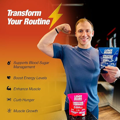 Creatine Monohydrate Gummies - 5g Creapure Creatine per Serving - Vegan, Mango Flavor - Boost Muscle Strength, Endurance, Recovery & Mental Focus - 90 Gummies, Gluten-Free
