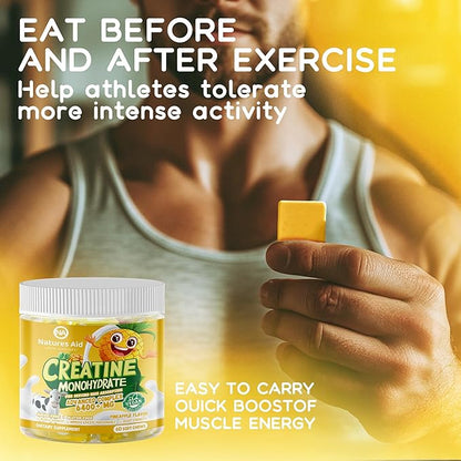 Creatine Monohydrate Chews Complex 6400mg for Men & Women -Advanced Formula W/L-Taurine + Vitamin B12, Sugar Free Chewable Supplement,60 Pineapple Softchews