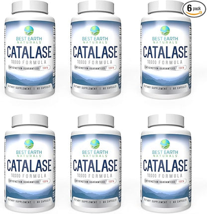 Best Earth Naturals Six Pack of Catalase 10,000 Formula Enzyme Supplement with Saw Palmetto, Biotin, Fo-Ti, PABA - Hair Supplements for Strong Hair - 360 Capsules (180-day Supply)