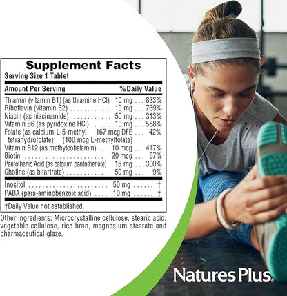 NaturesPlus B-Complex with Rice Bran - 90 Tablets - Vegetarian, Gluten Free - 90 Servings