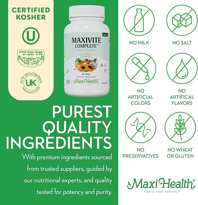 Maxi Health Complete Once Daily Vitamins for Men & Women - Multivitamin for Women & Men with Iron Vitamin A B1 B2 B3 B6 B12 C D3 E Zinc (90 Tablets)