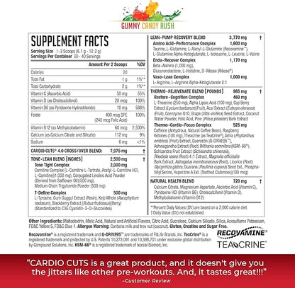 NDS Nutrition 4.0 Pre Workout Supplement - Advanced Weight Loss and Pre Cardio Formula with L-Carnitine, CLA, MCTs, L-Glutamine, and Safflower Oil - Gummy Rush (40 Servings)