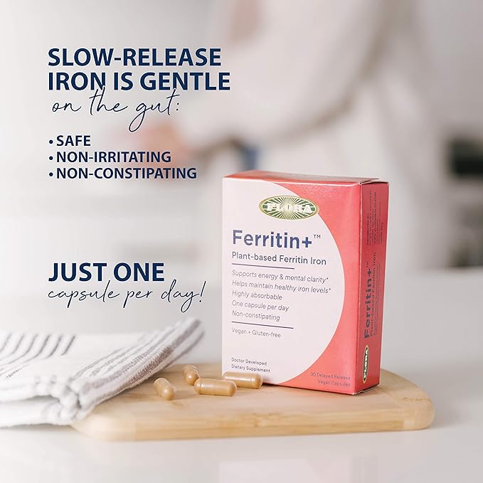 Flora Ferritin+ Delayed-Release Iron Supplement - Plant-Based Iron Supplement - Blood Cell & Energy Support - Vegan & Gluten-Free - Blister Pack - 30 Vegan Capsules