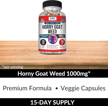 Kaya Naturals Horny Goat Weed for Men and Women - 1560mg Complex with Maca, Saw Palmetto, Ginseng, Arginine Vitamin Supplement - Horny Goat Weed - 30 Count