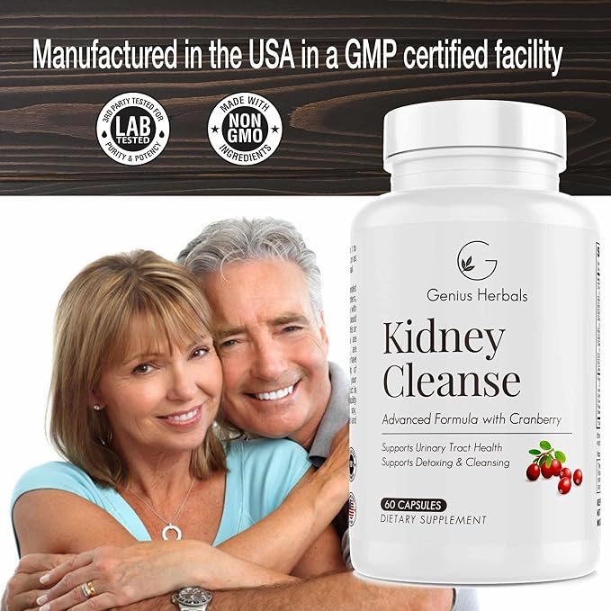 Kidney Cleanse Advanced Formula with Cranberry Extract, Kidney, Urinary Tract & Bladder Detox and Cleanse - 60 Capsules