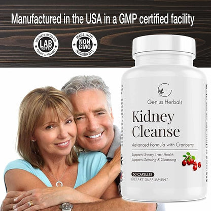 Kidney Cleanse Advanced Formula with Cranberry Extract, Kidney, Urinary Tract & Bladder Detox and Cleanse - 60 Capsules
