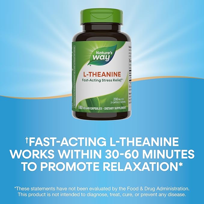 Nature's Way L-Theanine, Stress Support*, Promotes Relaxation*, 200 mg per 2-Capsule Serving, Vegan, 180 Capsules