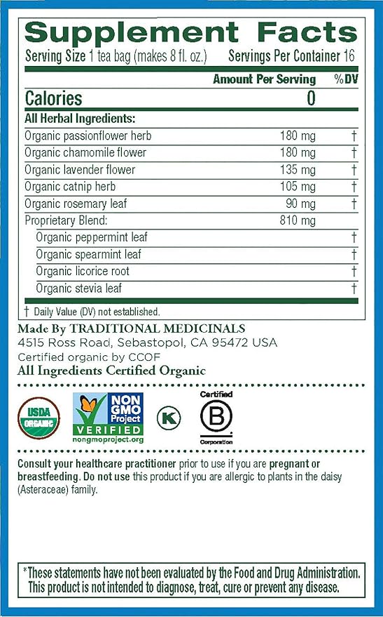 Traditional Medicinals Organic Nighty Night Extra with Valerian Herbal Tea, Promotes a Good Night’s Sleep, (Pack of 4) - 64 Tea Bags Total