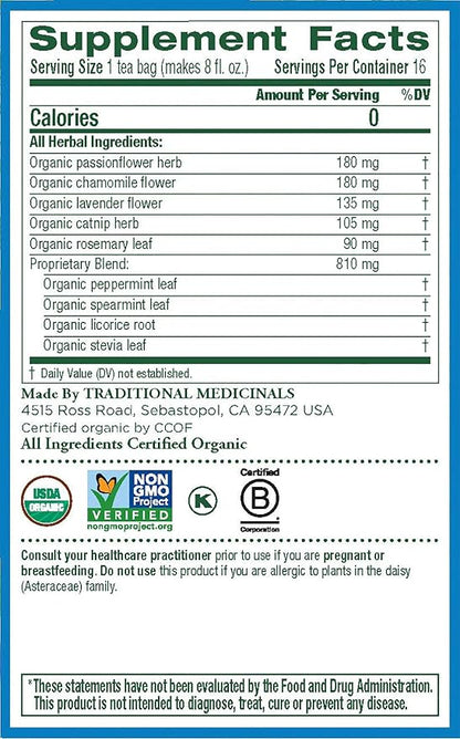 Traditional Medicinals Organic Nighty Night Extra with Valerian Herbal Tea, Promotes a Good Night’s Sleep, (Pack of 4) - 64 Tea Bags Total