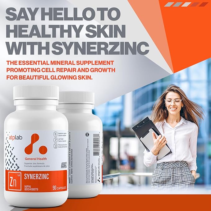 ATP LAB Synerzinc 90 caps - Vegan Zinc Supplement for Men and Women - Zinc Mineral Supplements - Healthy Skin - Zinc Vitamins for Adults
