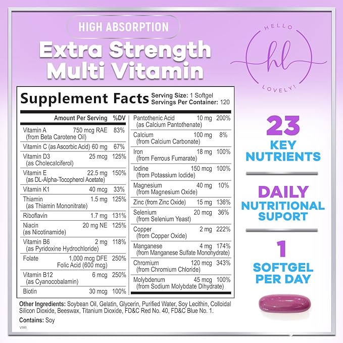 Multivitamin for Women - Vitamin A, C, D, E, and 8 B Vitamins for Energy & Immune Support, with Biotin, Iron & Zinc for Bone & Skin Health, Daily Womens Multivitamin & Minerals - 120 Softgels