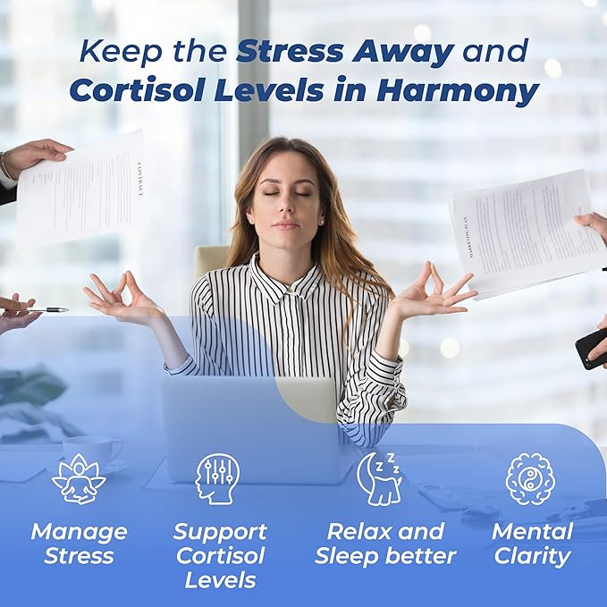 PUREHEALTH RESEARCH Cortisol Reducer & Stress Relief Supplement - Lower Cortisol Supplements for Better and Sleep with Ashwagandha, L-Theanine and Lemon Balm - Cortisol Health Manager, 1 Bottle