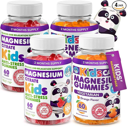 DR. MORITZ Calm Magnesium Gummies for Kids in Orange Flavor (120 Count) and Raspberry Flavor (120 Count) - Magnesium Citrate Supplements - No Sugar Added, Non-GMO