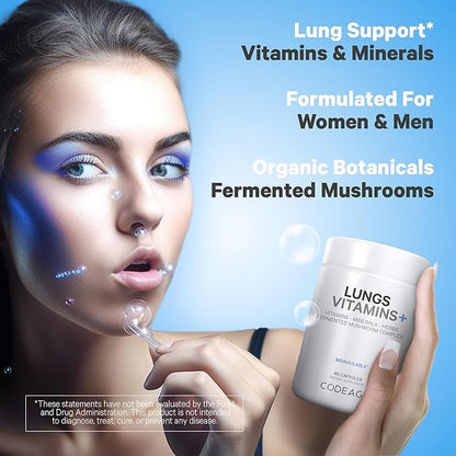 Codeage Lungs Vitamins, A, C, D, E, B6, Milk Thistle Lung Supplement, Zinc & Magnesium, Cordyceps, Reishi, Chaga, Poria, Tylophora, Ginger, Peppermint Leaf Organic Herb Cleanse - Non-GMO - 90 Capsules
