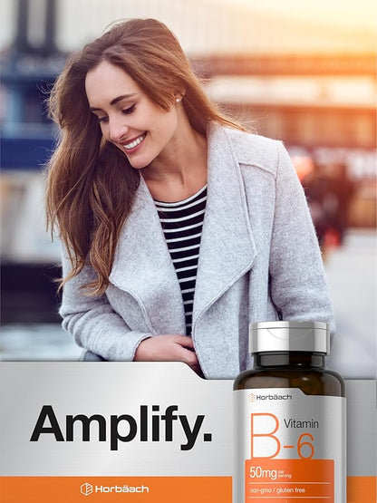 Horbäach B6 Vitamin 50mg | 250 Tablets | Non-GMO & Gluten Free Supplement