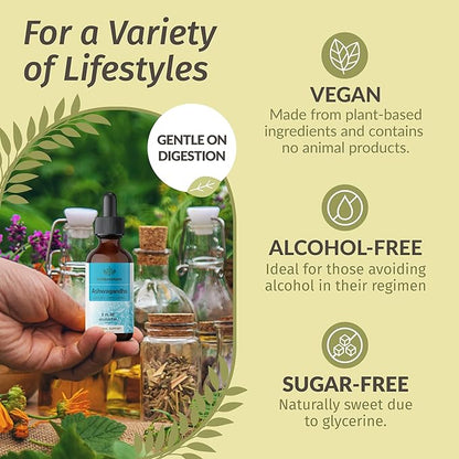 HERBAMAMA Ashwagandha Liquid Drops - Vegan Ashwagandha Root Extract for Calm & Mood Support - Non-GMO, Alcohol & Sugar-Free Calming Supplement for Adults, 28-Day Supply