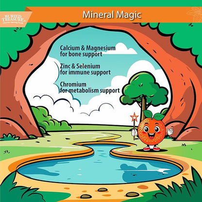 Buried Treasure Children's Daily Multi Liquid Multivitamin & Minerals Nutritional Dietary Vegan Supplement for Kids No Artificial Ingredients Non-GMO Natural Fruit Flavors, 16 oz w/Dose Cup