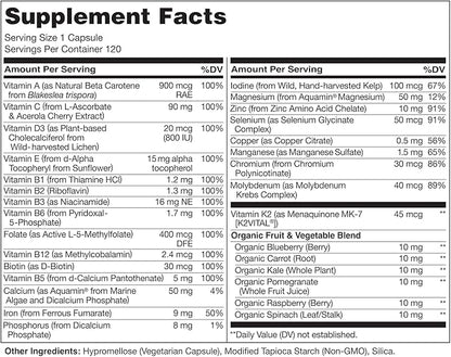 NATURELO One Daily Multivitamin for Women - Energy Support - Whole Food Supplement to Nourish Hair, Skin, Nails - Non-GMO - No Soy - Gluten Free - 120 Capsules - 4 Month Supply
