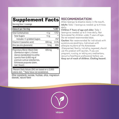 Nature's Way Sambucus Immune Elderberry Lozenges* with Vitamin C, Echinacea, & Zinc, 30 Lozenges