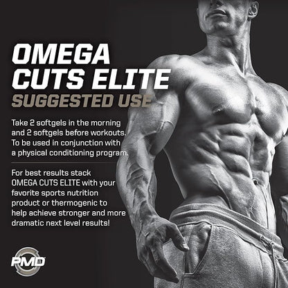PMD Sports Omega Cuts Elite Fat Loss-Muscle Defining Formula - Omega Fatty Acids, MCT's and CLA for Muscle Definition and Maintenance - Keto Friendly for Women and Men - Stimulant Free (90 Softgels)