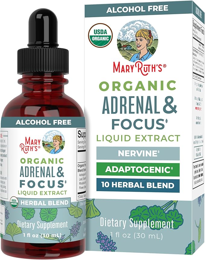 MaryRuth - USDA Organic Brain Nootropic Focus Supplement for Adults with Ginkgo Biloba & Astragalus | Focus & Adrenal Support | Brain and Memory Drops | Vegan | Non-GMO | Gluten Free | 30 Servings