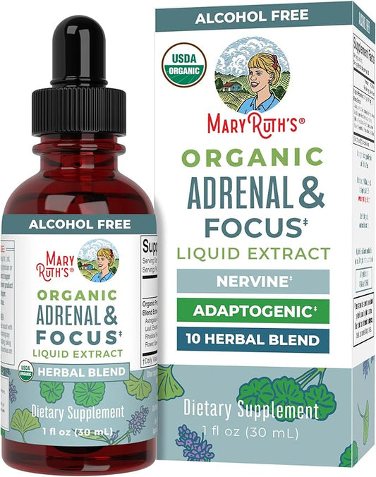 MaryRuth - USDA Organic Brain Nootropic Focus Supplement for Adults with Ginkgo Biloba & Astragalus | Focus & Adrenal Support | Brain and Memory Drops | Vegan | Non-GMO | Gluten Free | 30 Servings