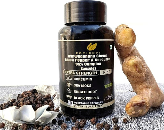 Premium Ashwagandha Extract Capsule with Ginger, Turmeric, Black Pepper, Bladderwrack, Burdock - 60 Capsule for 1 Month - Strength, & Immune Support