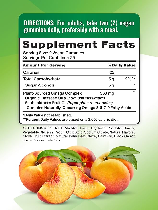 Nature's Truth Vegan Omega 3679 Gummies | 50 Count | Peach Flavor | Non-GMO & Gluten Free Supplement