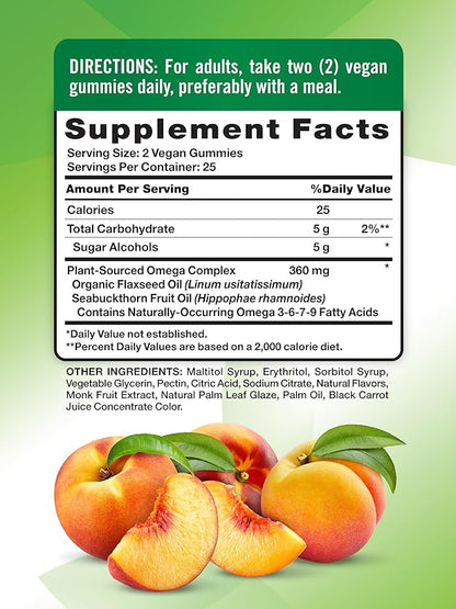 Nature's Truth Vegan Omega 3679 Gummies | 50 Count | Peach Flavor | Non-GMO & Gluten Free Supplement