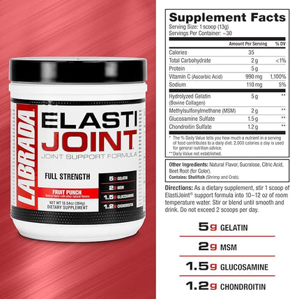 Labrada Nutrition Elastijoint, Fruit Punch, Glucosamine Joint Support Supplement Powder for Men & Women, Health Supplement with MSM, Glucosamine Chondroitin MSM - Gluten-Free