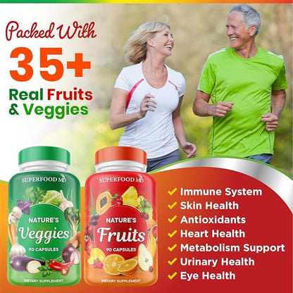 Superfood MD Fruits & Veggies Supplement - Whole Food Natural Superfoods - Supports Energy Levels, with Aloe Vera - Soy Free- 90 Count (Pack of 2)