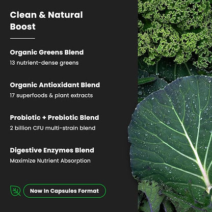 NutraChamps Organic Super Greens Capsules - Alfalfa, Spirulina, Chlorella & More - Antioxidant, Digestive Enzyme & Probiotic Blends - 150 Green Superfood Capsules
