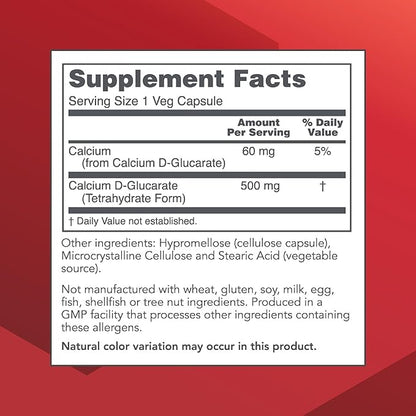 PROTOCOL FOR LIFE BALANCE Calcium D-Glucarate - 500mg Calcium D Glucarate - Detox Support - for Breast & Prostate Health - Non-GMO & Dairy Free - 90 Veg Caps
