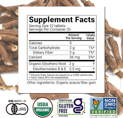 Sun Chlorella Sun Ukogi Organic Eleuthero Root 200 mg Siberian Ginseng Supplement - Natural Adaptogen Well Being & Endurance Supplement for Women & Men - Non-GMO - 240 Tablets