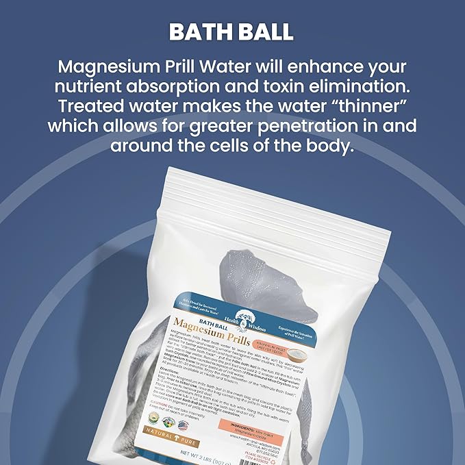 Health and Wisdom Magnesium Prills Bath Ball - Structured Water Devices, Magnesium Laundry Beads, Deionized Water, Mineral Magnesium Soak - 32 oz