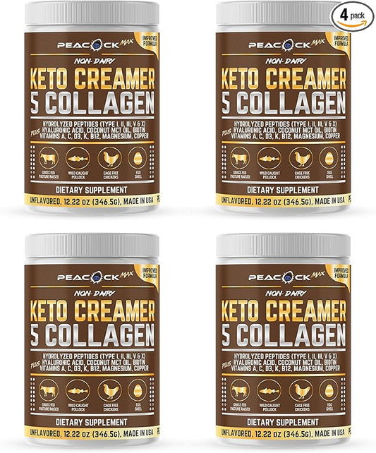 Collagen Keto Creamer Powder, Coconut MCT, Peptides, Unflavored, Hydrolyzed, B12, Magnesium (48.88 oz (Pack of 4))