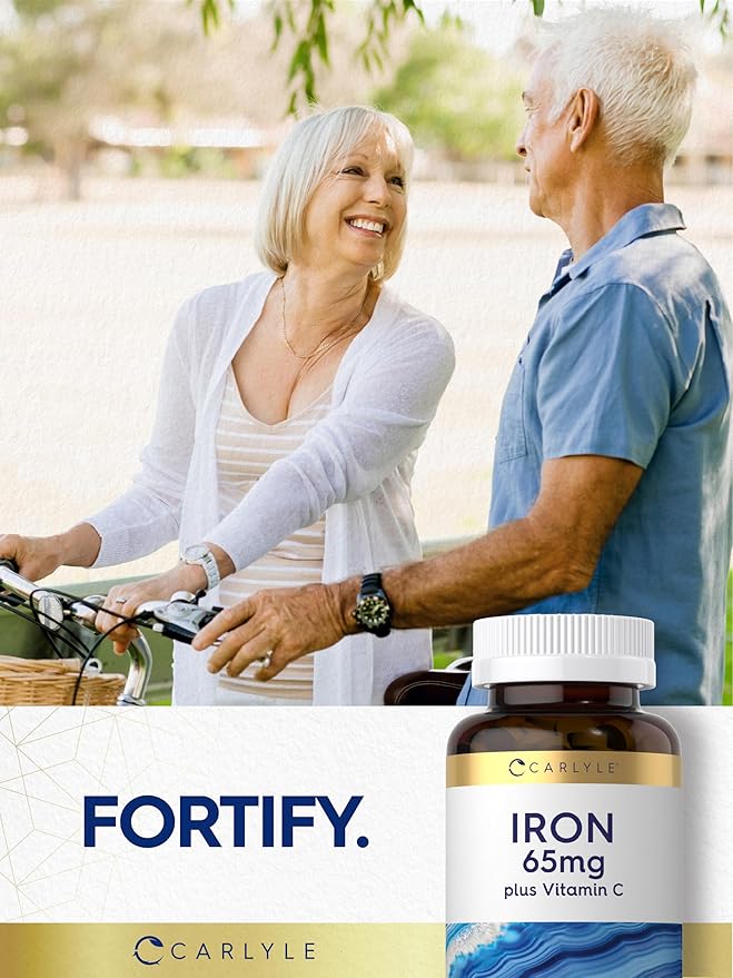 Carlyle Iron Supplement 65 mg with Vitamin C | 180 Tablets | 300mg of Vitamin C | Vegetarian, Non-GMO and Gluten Free