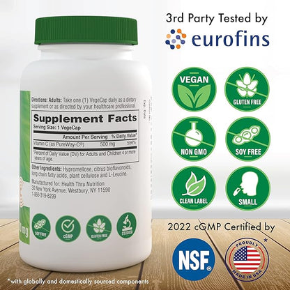 Health Thru Nutrition Vitamin-C 500mg as PureWay-C 60 Vegecaps Superior Absorption | Healthy Immune Function and Collagen Support | 3rd Party Tested | Vegan, Non-GMO and Gluten Free