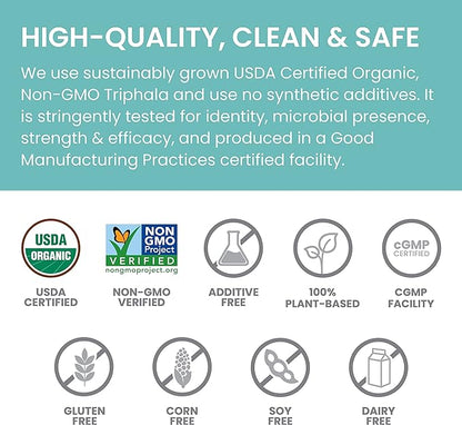 Himalaya Organic Triphala, 2 Month Supply, for Colon Cleanse, Detox & Occasional Constipation, USDA Certified Organic, Non-GMO, Gluten-Free, Extract & Powder Herbal Supplement, 688 mg, 60 Caplets