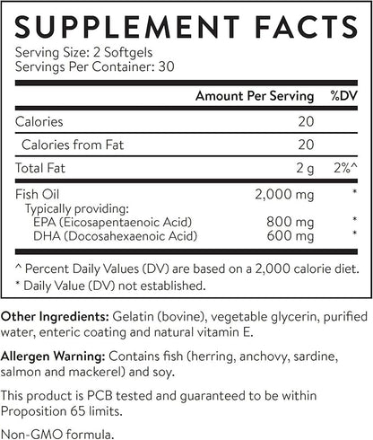 Essential Stacks Smart Omega 3 - Burpless Fish Oil - 1400mg EPA DHA Per Serving, Enteric Coated (60 Capsules)