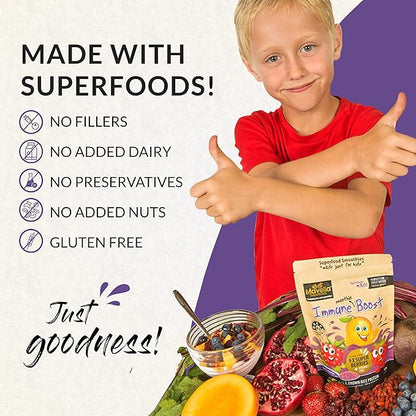 Kids Immune Support Powder - Immune System Support with Vitamin C A + E, Magnesium & Probiotics for with 9 Superberries - Berry Taste Immunity Gummies Alternative 8.82oz (250g)