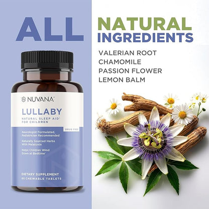 Lullaby | Gentle Kids Natural Sleep Aid | Pediatrician Recommended | Delicious Low Dose Melatonin & Non-Habit Forming Mixed Berry Chewable Tablets | with Chamomile, Magnesium for Kids 3+