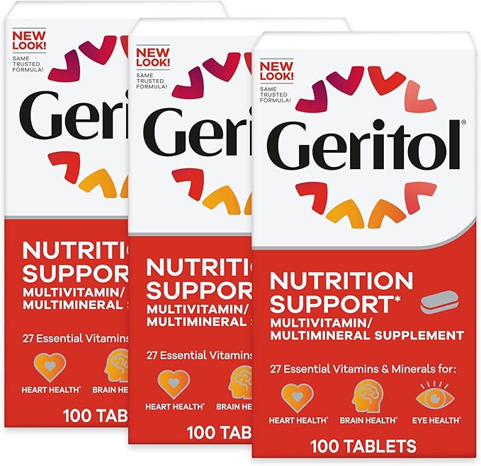 Geritol, Multivitamin Supplement, Contains B-Vitamins, Antioxidants, Vitamins C, E & D and Iron, 27 Essential Vitamins and Minerals, Gluten-Free, Non-GMO, No Artificial Sweeteners, 100 Tablets, 3 Pack